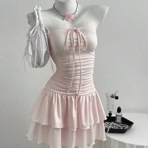 Váy Quây Hồng Xòe Tầng Sexy - [HELENN]